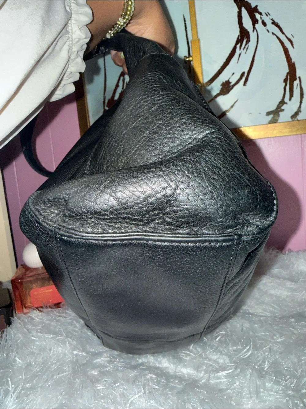 b. makowsky Black Pebbled Leather Hobo with Turn-Lock